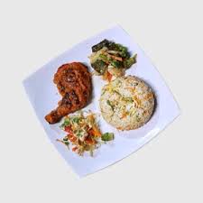 Chinese Fried Rice, salad, and chicken 